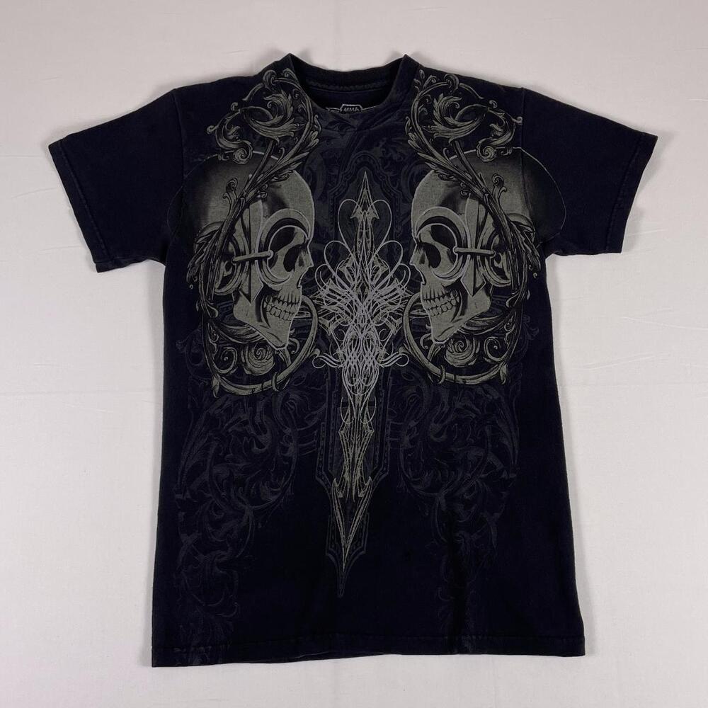 MMA Elite Skull Graphic Tee Black Y2K Grunge Small